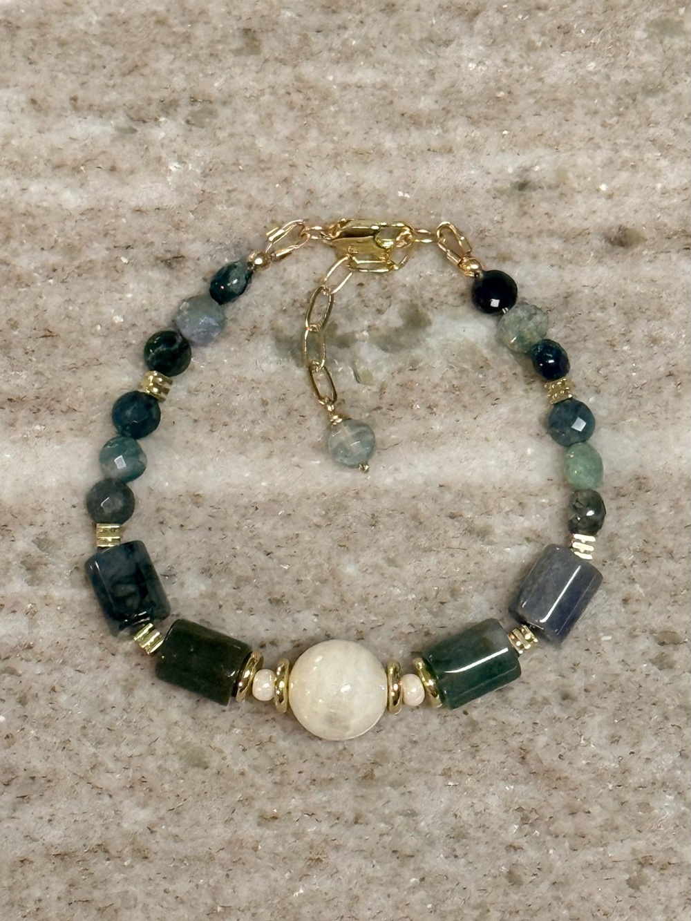 Fancy Jasper Gemstone Bracelet with Gold & Cream Accents